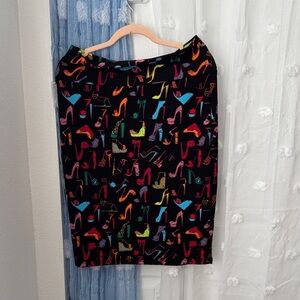 LuLaRoe Black Skirt with Multicolor Heel Print